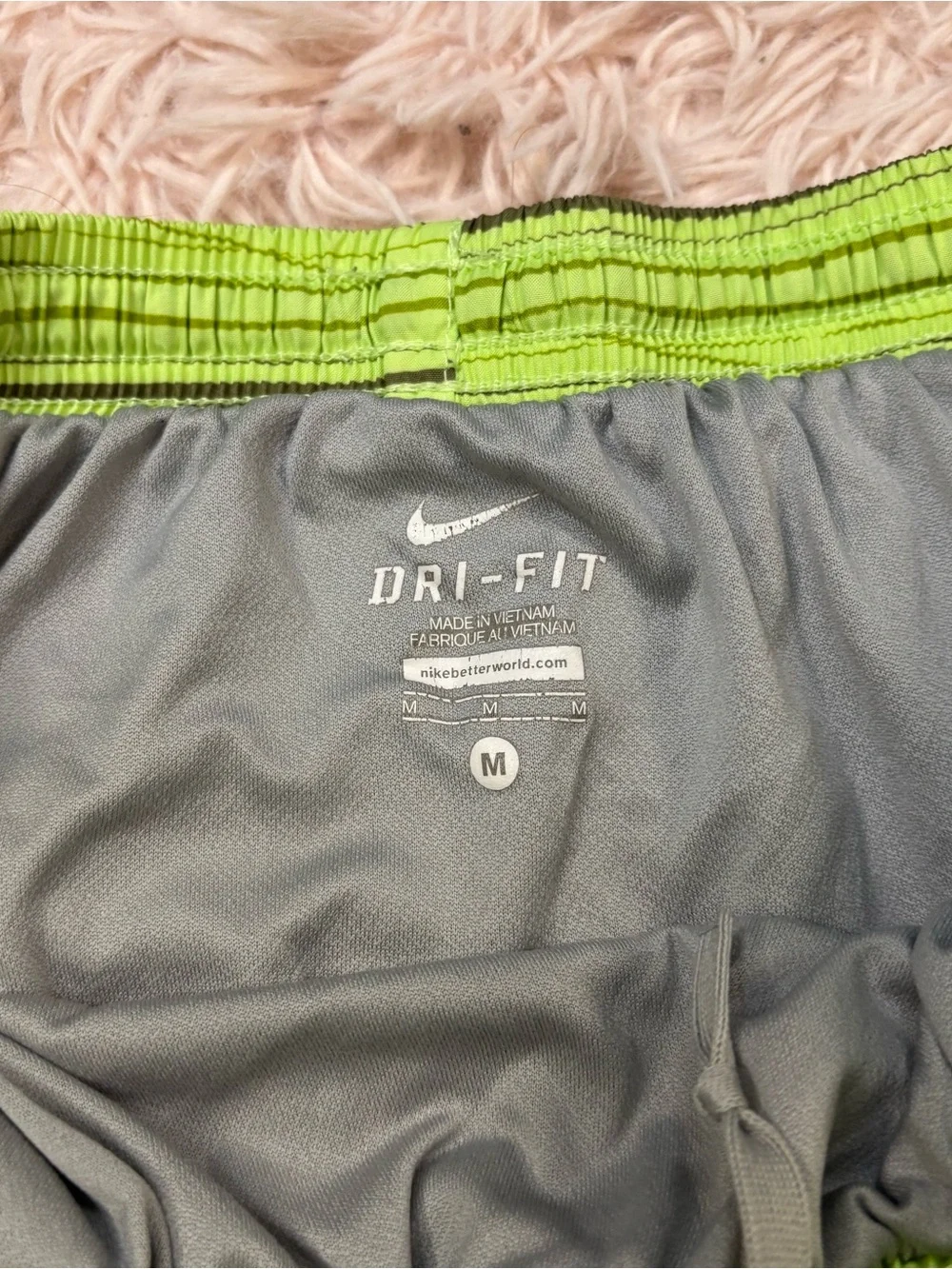 Nike Women’s Neon Lime Athletic Shorts with Blue Trim